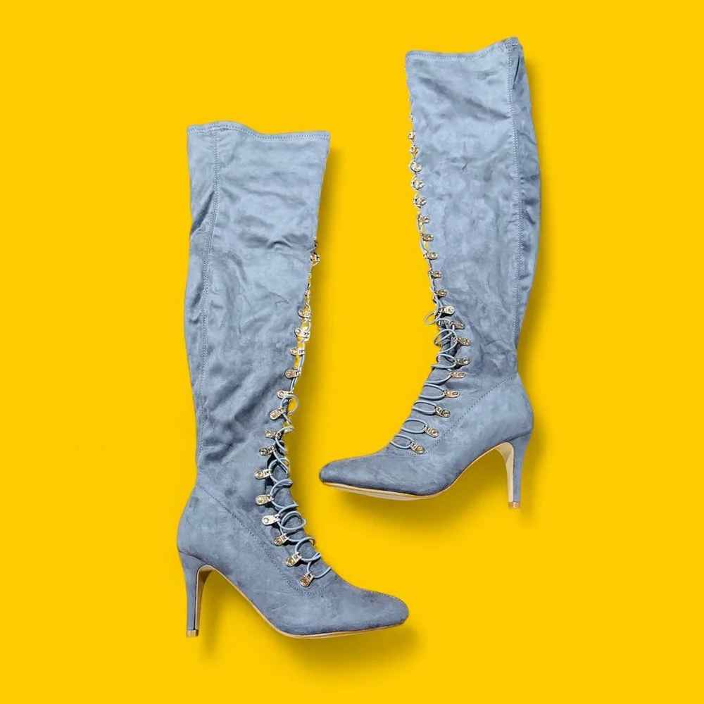 Sexy Gray Gothic Fairy Cottage Club Party Over-The-Knee Boots 6